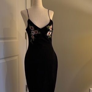 The Vintage Shop Black Dress with Floral Embroidery
